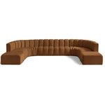 Meridian Furniture - Arc Velvet Upholstered 10-Pc. U-Shaped Modular Sectional, Saddle - Give your living room or den the perfect blend of style and versatility with this Arc velvet fabric curved modular Sectional. Part of the Arc modular furniture collection, this Sectional comes upholstered in rich saddle velvet fabric and features deep channel tufting that adds a touch of luxury while enhancing comfort and support. A seamless combination of form and function, this chair can be used with other Arc pieces to create a myriad of configurations in your well-curated room.