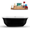 67" Black Freestanding Tub and Tray With Internal Drain, Oval Shaped