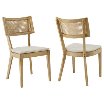 Caledonia Fabric Upholstered Wood Dining Chair Set of 2, Gray Beige