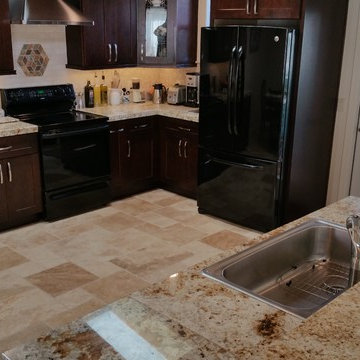 Tuscany Blend Travertine Flooring and Granite Mini-Slab Remodel w/ Mosaics