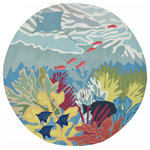 Liora Manne - Ravella Ocean View Indoor/Outdoor Rug Blue, Blue, 8' Round - This hand-hooked area rug features a simplified abstract ocean scene where shapes subtly form to create each element in the design. This nature inspired pattern will effortlessly compliment any indoor or outdoor space. Made in China from a polyester acrylic blend, the Ravella Collection is hand tufted to create vibrant multi-toned detailed designs with tight textural loops and a high quality finish. The material is flatwoven, weather resistant and treated for added fade resistance, making this area rug perfect for indoor or outdoor placement. This soft, durable area rug is ideal for your patio, sunroom or those high traffic areas such as your kitchen, living room, entryway or dining room. Intricately shaded yarns bring to life the nature inspired designs of this collection that will beautifully accent your home. Limiting exposure to rain, moisture and direct sun will prolong rug life.