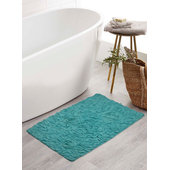 Rectangular Frayed Edge Turquoise Bath Rug