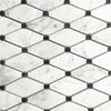 Carrara White Marble Mosaic Tile Sheet With Black Dots - Long Rhomboid Diamond Shape, Honed Finish, 12.25" Sheet