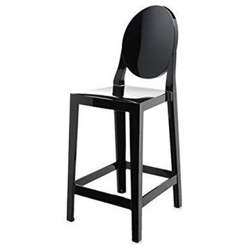 Designer Counter Height Stool With Solid High Back Side Chair Footrest, Black, Single Stool