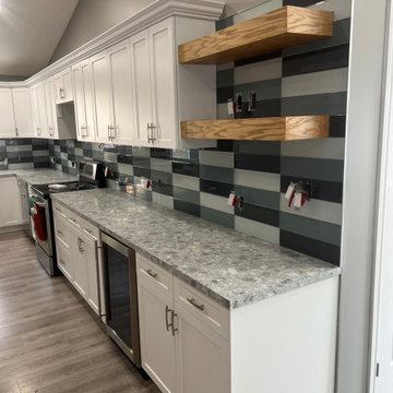 Kitchen Install, Custom Backsplash, Floating Shelves