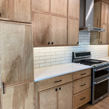 Skinny Shaker Door Kitchen in Birch Pecan Stain