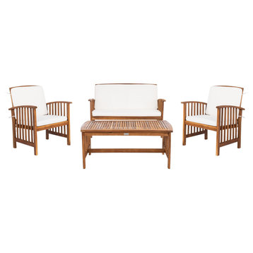 Safavieh Rocklin 4-Piece Indoor-Outdoor Living Set, Teak/Beige