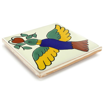 Handmade Tierra y Fuego Ceramic Tile, Colorful Bird, Set of 9