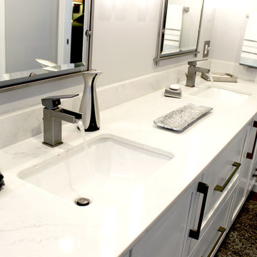 Grey and White Master Bath with Soaker Tub and Tiled Shower ~ Copley, OH