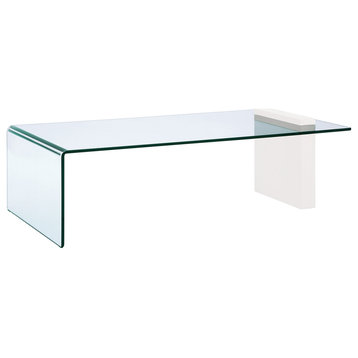 BUONO High Gloss White Lacquer With 1/2 Clear Glass Coffee Table