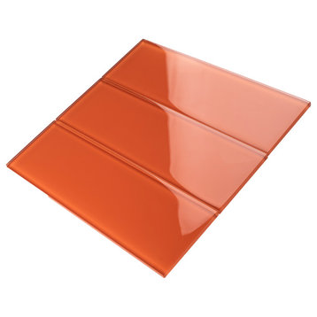 4"x12" Baker Glass Subway Tiles, Set of 3, Fire Orange