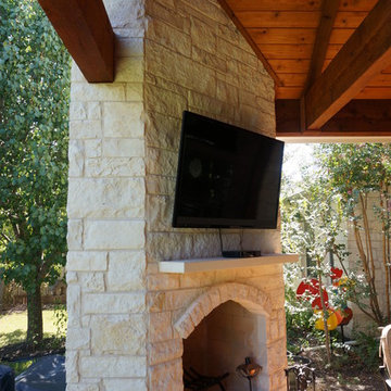 Round Rock, TX, Covered Patio with Cozy Corner Fireplace