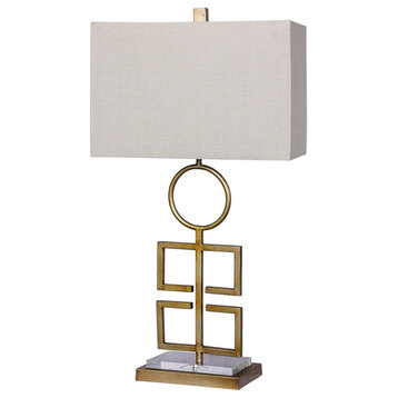 29" Totemic Modern Cut-Out Antique Gold  Metal & Clear Acrylic Table Lamp