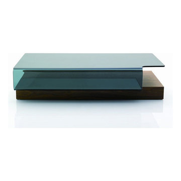 953A Modern Walnut / Clear Glass Coffee Table - $673.65