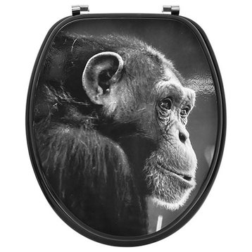 18" Elongated Toilet Seat With Print, Chimpanzee
