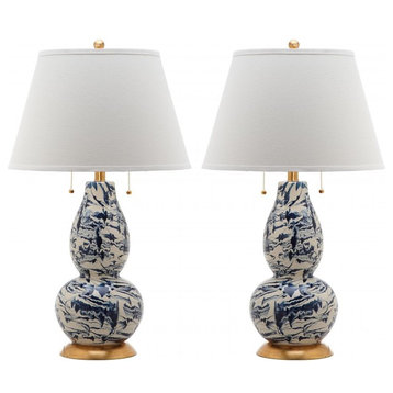 Color Swirls Glass Table Lamp ZMT-LIT4159A (Set of 2) - Navy & White/White Shade