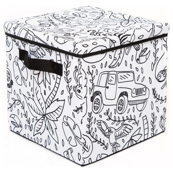 Kid's Coloring Storage Cube with Lid, Space Print
