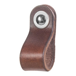 Walnut Studiolo - Leather Drawer Pull, The Hawthorne, Dark Brown, Small, Nickel - Cabinet And Drawer Handle Pulls