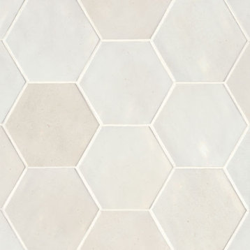 Celine 4" Hexagon Glossy Porcelain Floor & Wall Tile, White (50-pack/4.68 sqft.)