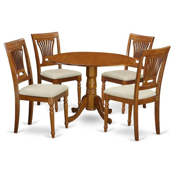 5-Piece Kitchen Nook Dining Set, Round Table Plus 4 Dinette Chairs, Saddle Brown