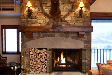 Mountain style living room photo in Denver
