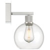 Port Nine Burgundy Wall Sconce, Brushed Steel, Clear Glass, Replaceable LED