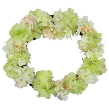 Hydrangea Springtime Floral Wreath  Yellow and Pink 16-inch