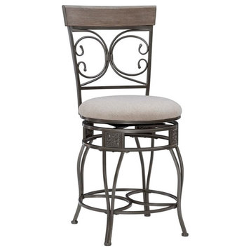 Linon Bryson Big and Tall Metal Swivel Counter Stool Round Padded Seat in Pewter