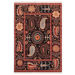 Bareens Designer Rugs - Tribal Heriz Ziegler Ray Black Red Hand-Knotted Rug - 8'2'' x 10'2'' - Enhance the ambiance of your home with this magnificent Persian-influenced Turkish hand-knotted rug made by skilled artisans capable of creating the most exceptional vegetable dyes and hand-spun wool. This exquisite handmade rug is a one-of-a-kind Peshawar Kafkaz, otherwise identified as Chobi, Chobi Peshawar, Oushak, or Ziegler rug. These handmade rugs are crafted in Pakistan utilizing superior-quality wool imported from Australia, New Zealand, and Korea in two types of weaves: the Persian weave and the Mori weave. This rug is meticulously crafted by hand using the finest natural vegetable dyes extracted from local plants. The artisans use a blend of hand-spun local and fine merino wool, resulting in a rug with a compelling texture, higher lanolin content, and longer staple. The artisans occasionally incorporate natural or artificial silk into the pile to enhance specific motifs. The finished product is an awe-inspiring execution of flawless design and an understated palette that exudes elegance.
