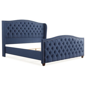 Marcella Tufted Wingback King Bed Dark Sapphire Blue