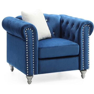Glory Furniture Raisa Velvet Chair in Navy Blue