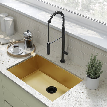 Tourner 27 x 19 Stainless Steel, Single Basin, Undermount Kitchen Sink, Gold
