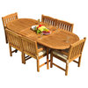7-Piece Outdoor Teak Dining Set, 94" Extension Oval Table, 6 Devon Arm Chairs