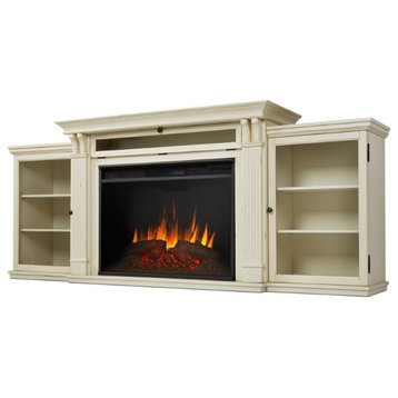 Real Flame Tracey 84" Wood Grand Electric Fireplace TV Stand in Distressed White