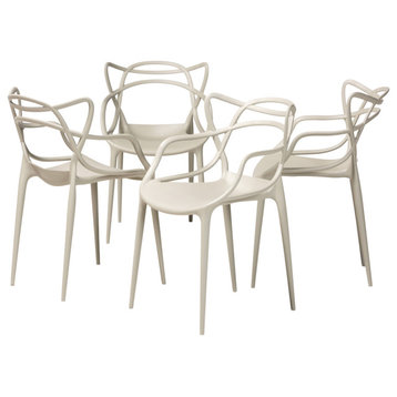 Darson Contemporary 4-Piece Stackable Dining Chair Set Beige