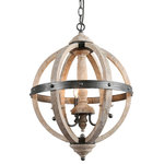 LALUZ - 3-Light Farmhouse Pendant - This light features a bentwood cage wrapped in an iron band with a central candelabrum and lower finial. It adds farmhouse charactor aesthetics to your home. It accommodates 40 W max. candelabra lamping.