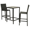 Outsunny 3 Piece Outdoor Patio Rattan Wicker and Glass Top Bistro Dining Set