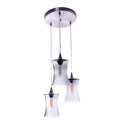 Bicycle Glass Co. - 818 Atmospheric: 3 Pendant Cascade Chandelier, Slate Gray, Brushed Nickel, 4 Watt - Chandeliers