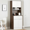 Pemberly Row Pantry Cabinet with Microwave Hutch Natural Walnut and White