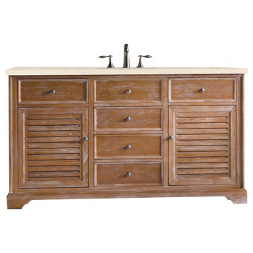 Savannah 60" Single Vanity Cabinet, Driftwood w/ 3 CM Eternal Marfil Quartz Top