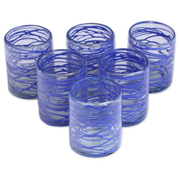 Novica Sapphire Swirl Blown Glass Rock Glasses, Set of 6