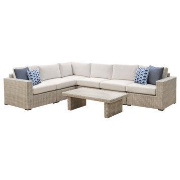 Villa 7PC Outdoor Wicker Sectional With Sunbrella Fabric, Natural