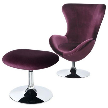 Upholstered Flannelette Living Room Chair With Ottoman, Purple