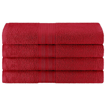 4 Piece Cotton Solid Quick Drying Bath Towel, Cranberry