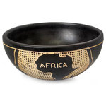 NOVICA - African Beauty Wood Decorative Bowl - The map of Africa proudly adorns this design from Madam Adwoa and Onyame Akwan Dooso. Carved from native sese wood, the decorative bowl features motifs etched by hand into the dark wood.
