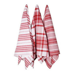 Red Berry Striped Kitchen Towels - Set of 3 - Dish Towels