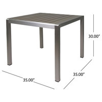 Hallie Outdoor Anodized Aluminum Dining Table With Tempered Glass Table Top, Faux Wood
