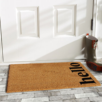 Vertical Hello Doormat, Natural/Black, 24"x36"