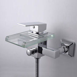 Contemporary Waterfall Tub Faucet with Glass Spout (Wall Mount)T0818W - Bathtub Faucets