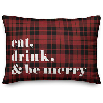 Plaid Eat Drink & Be Merry 14"x20" Throw Pillow Cover